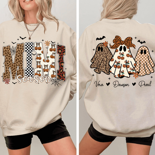 Mimi Season Halloween Sweatshirt, Custom Ghosts with Grandkids Names