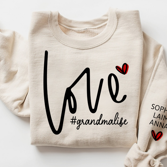 Custom Love Grandma Life Valentine Sweatshirt, Heart Valentine Gifts For Grandma And Kids