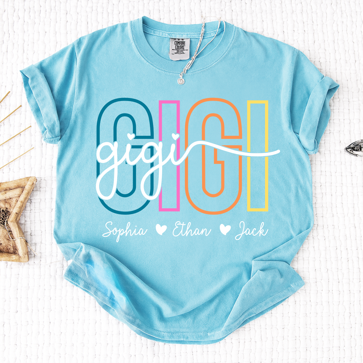 Comfort Colors® Personalized Gigi Shirt with Grandkids Names, Custom Grandma Tee, Colorful Gigi Name Shirt, Gift for Grandmother from Grandchildren