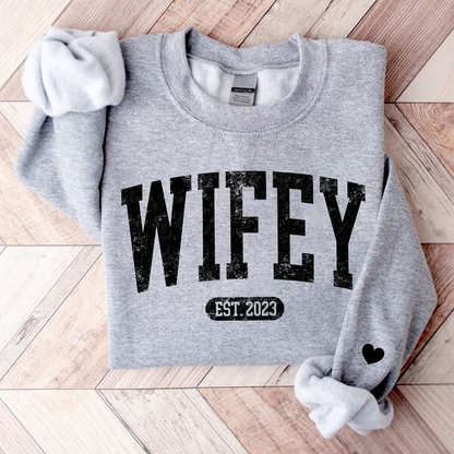 Personalize Wifey Sweatshirt, Engagement Sweatshirt, Bridal Shower Gift, Gift For Bride, New Wife Sweatshirt