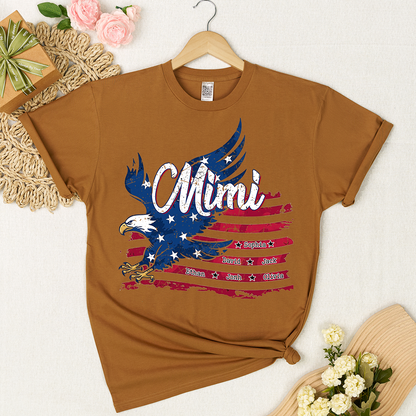 Custom NameEagle T Shirt, Personalized Grandkids Names American Flag Eagle Shirt 4th of July Gift for Grandma