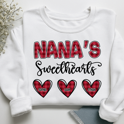 Nana's Sweethearts Sweatshirt, Custom Printed Heart Sweatshirt As A Gift For Grandma And Grandchildren