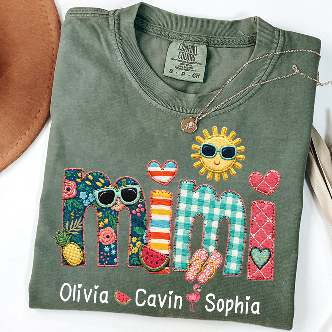 Comfort Colors® Personalized Mimi T-Shirt with Summer Fun Design for Grandma And Kids Family Names Custom Tee