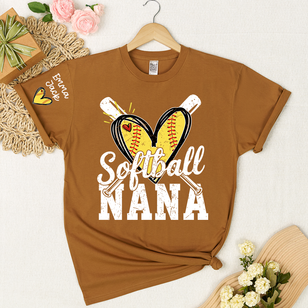 Custom Softball Nana Shirt for Game Day, Personalized Grandchildren Names Family Tee
