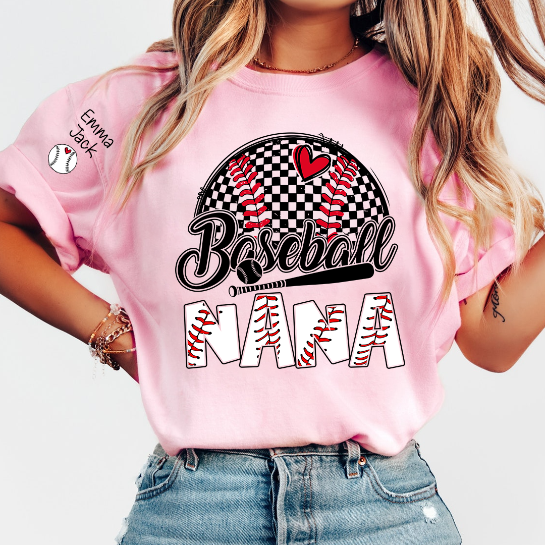 Baseball Grandma Personalized T-Shirt, Custom Name Sports Grandma Shirt with Baseball Graphic