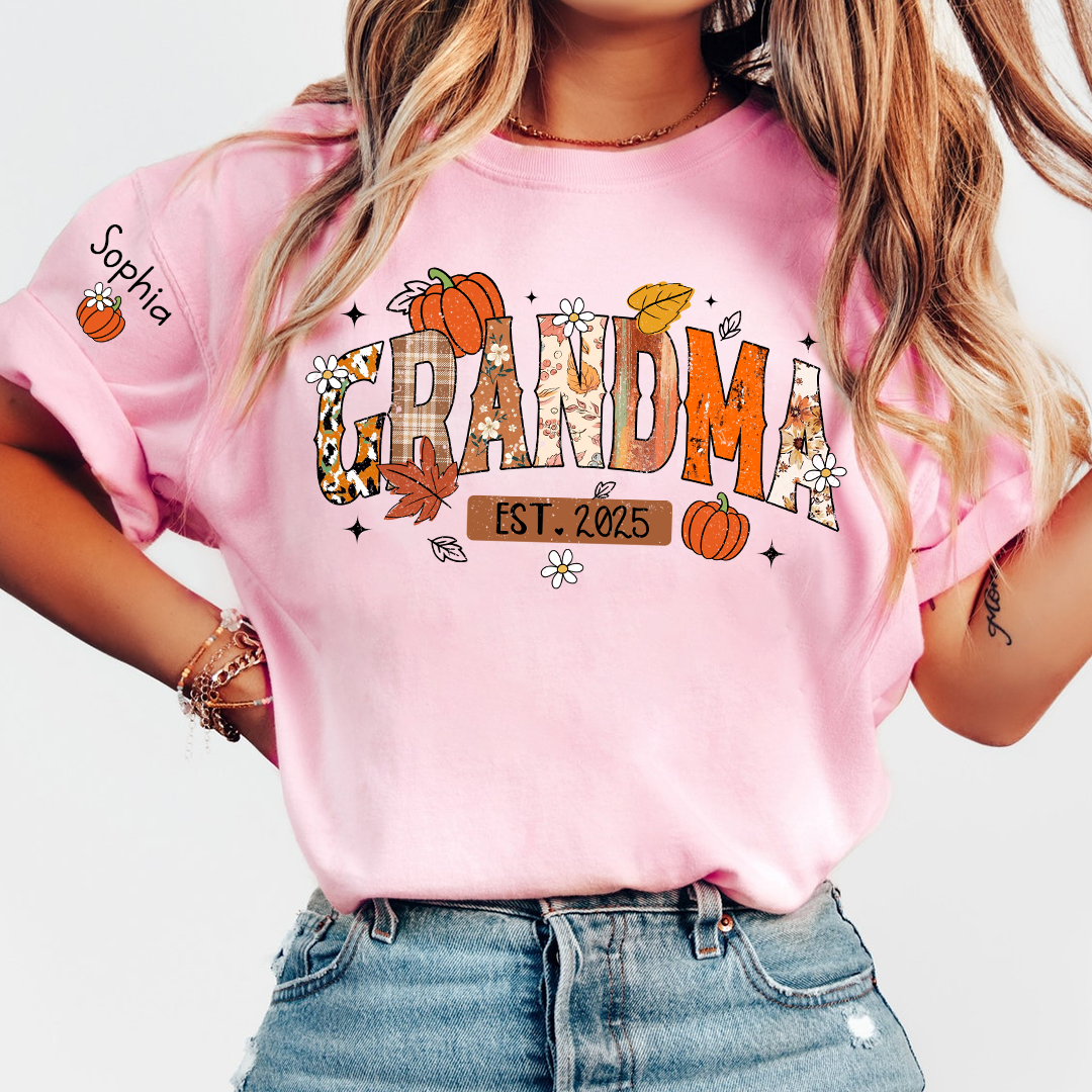 Custom Grandma Pumkin Tshirt, Personalized For Grandma And Kids