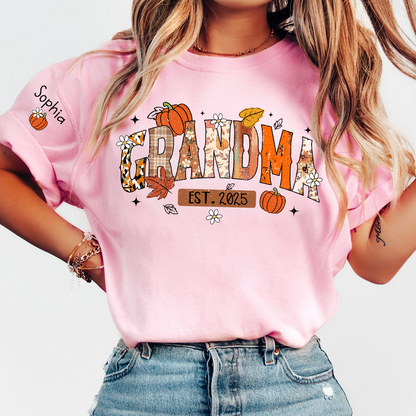 Custom Grandma Pumkin Tshirt, Personalized For Grandma And Kids