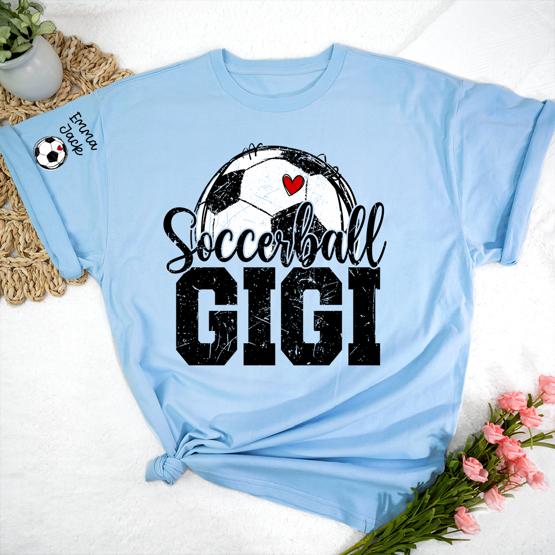 Soccer Mimi Shirt with Custom Names, Soccer Ball Heart Family Tee