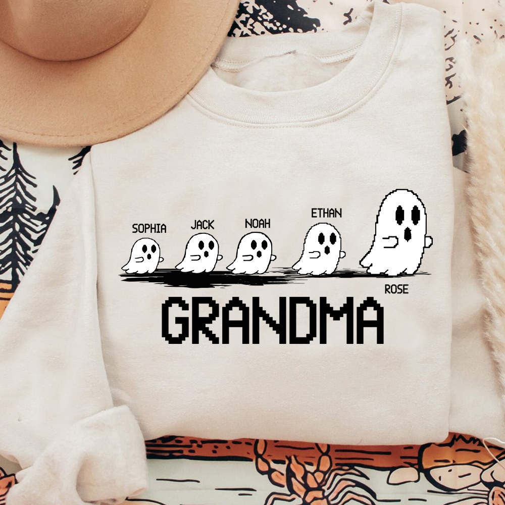 Personalized Grandma Ghost Sweatshirt, Custom Grandma And  Grandkids Names Halloween Gift