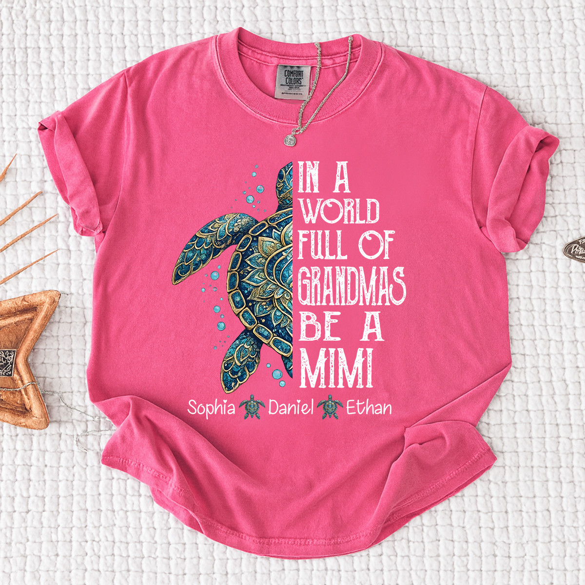 Comfort Colors Personalized Mimi Turtle Shirt, In A World Full Of Grandmas Be A Mimi Tee, Custom Grandkids Names Gift for Grandma