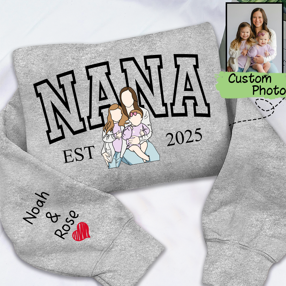 Custom Photo Portrait, Custom Nana And Kids For Family Gifts
