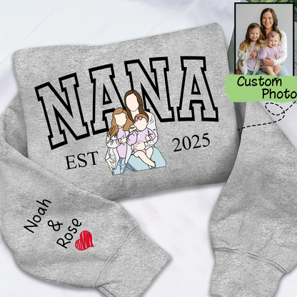 Custom Photo Portrait, Custom Nana And Kids For Family Gifts
