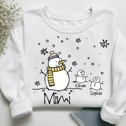 Personalized Christmas Snowman Sweatshirt, Gifts for Grandma, Custom Grandma and Grandchild Names