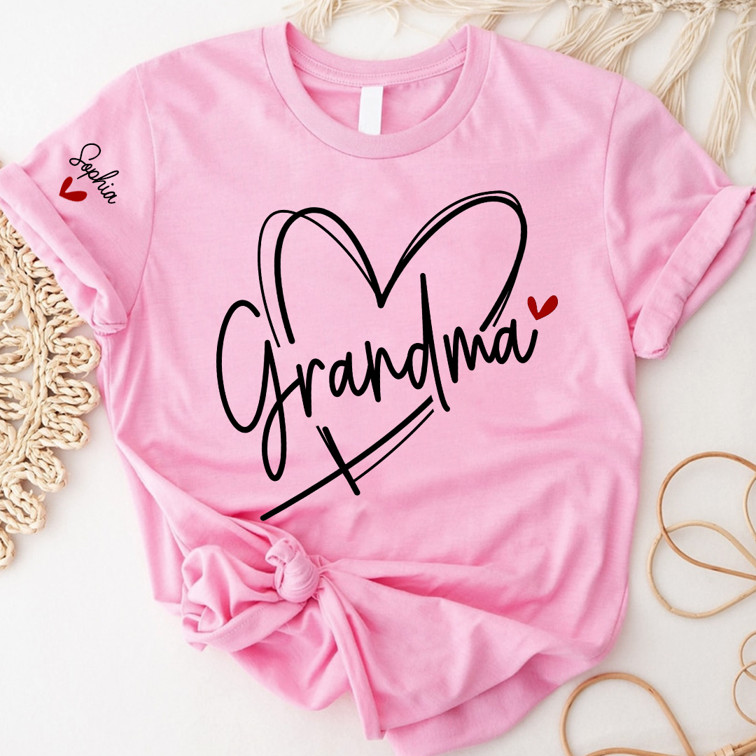 Grandma And Grandkids Heart Tshirt Personalized Family Name T Shirt For Grandma