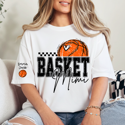 Custom Basketball Mimi Shirt, Personalized Family Tee with Grandchildren Names and Basketball Graphic