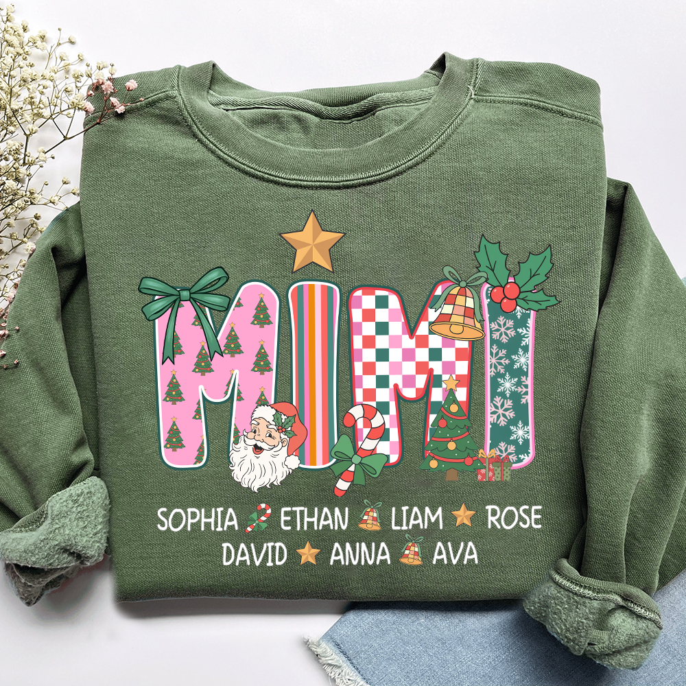 Christmas Grandma Sweatshirt with Custom Kids’ Names, Cozy Holiday Gift