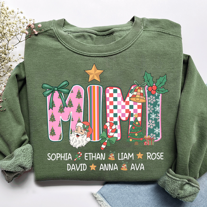 Christmas Grandma Sweatshirt with Custom Kids’ Names, Cozy Holiday Gift