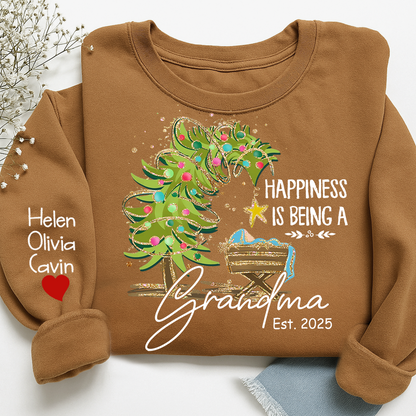 Happiness Is Being a Grandma Shirt, Custom Christmas Sweatshirt with Kids Names
