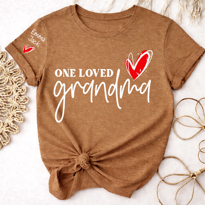 One Loved Grandma T-Shirt, Personalized Grandma T-Shirt with Heart Design and Custom Name