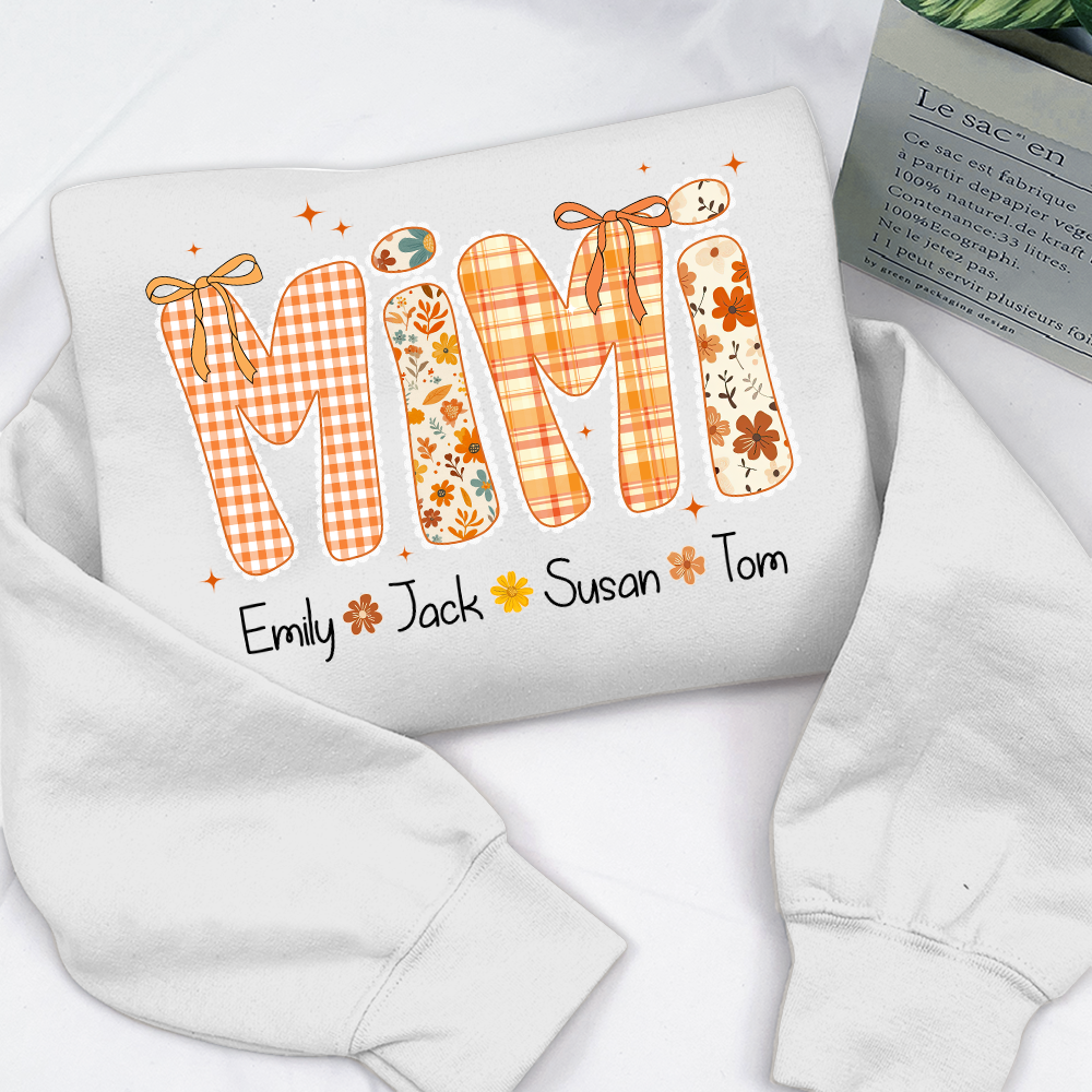 Custom Grandma Name, Preppy Floral Fall Mimi Bundle For Gift Mimi And Kids