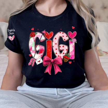 Personalized Gigi Valentine T-shirt, Cute Bow and Strawberry Design for Grandma and Kids