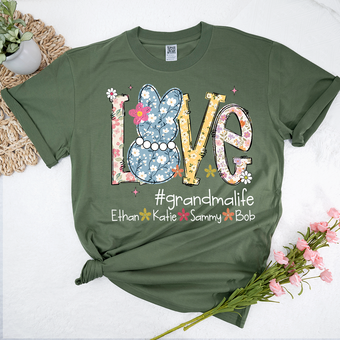 Grandma Life Love Shirt Personalized with Grandkids Names, Floral Family T Shirt