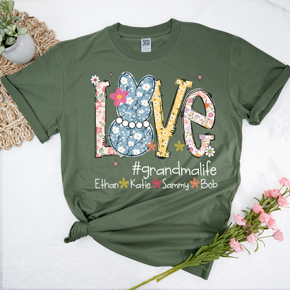 Grandma Life Love Shirt Personalized with Grandkids Names, Floral Family T Shirt