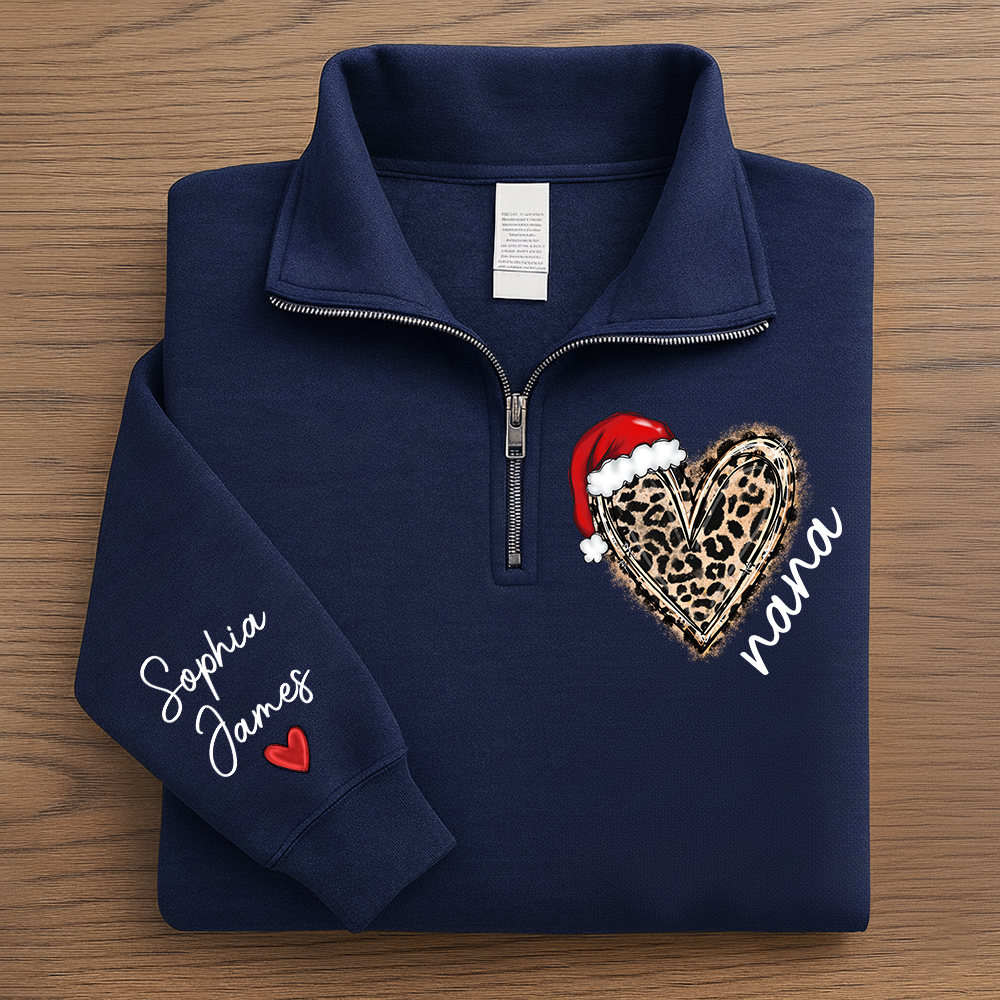 Personalized Nana Leopard Heart Zip Pullover – Custom Christmas Gift For Grandma Or Mom
