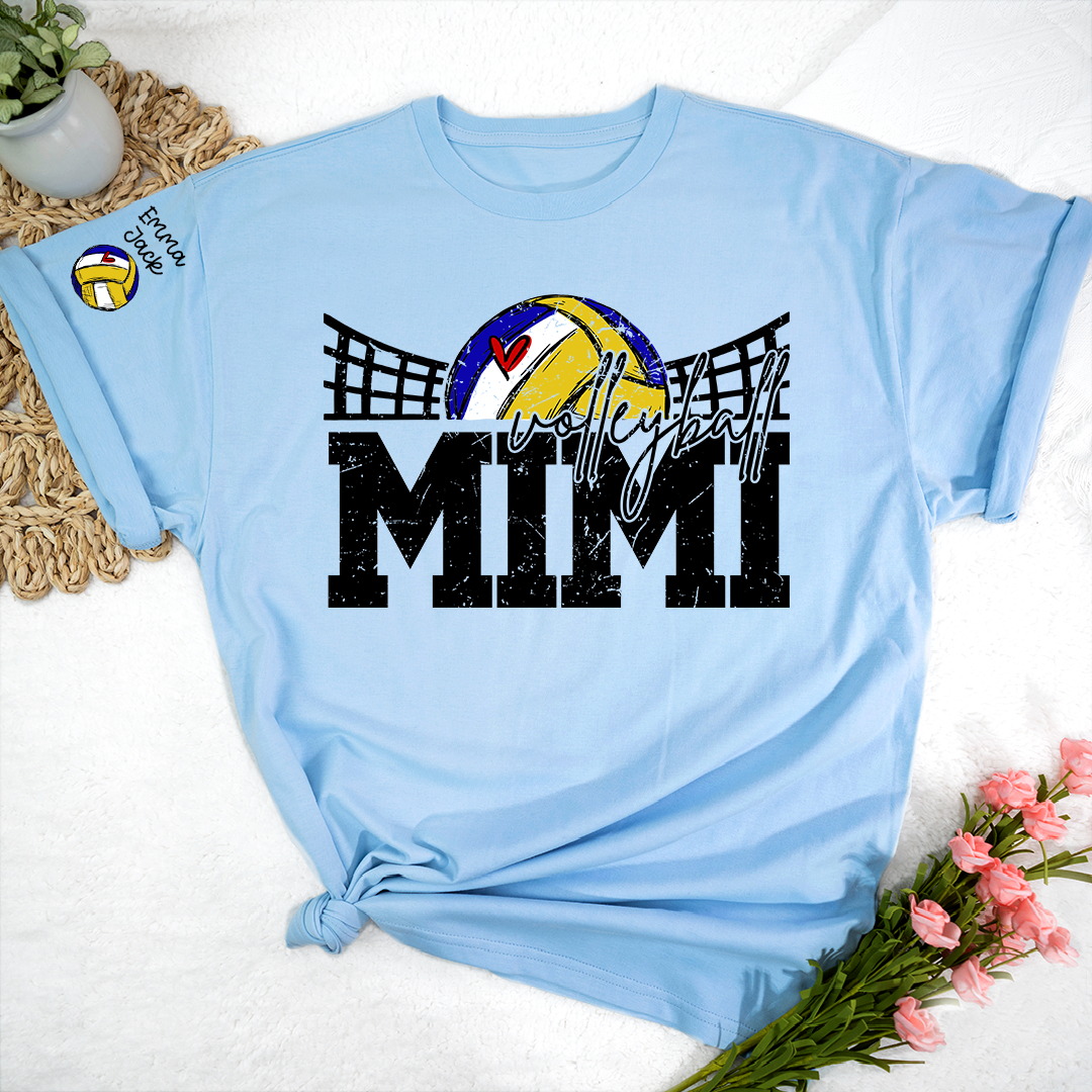 Personalized Mimi Volleyball Shirt with Heart, Custom Volleyball Tee Kids Names And Grandma