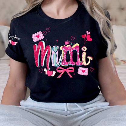 Custom Mimi Valentine Brushstroke T-shirt, Heart Shaped valentine Gift for Grandma And Kids