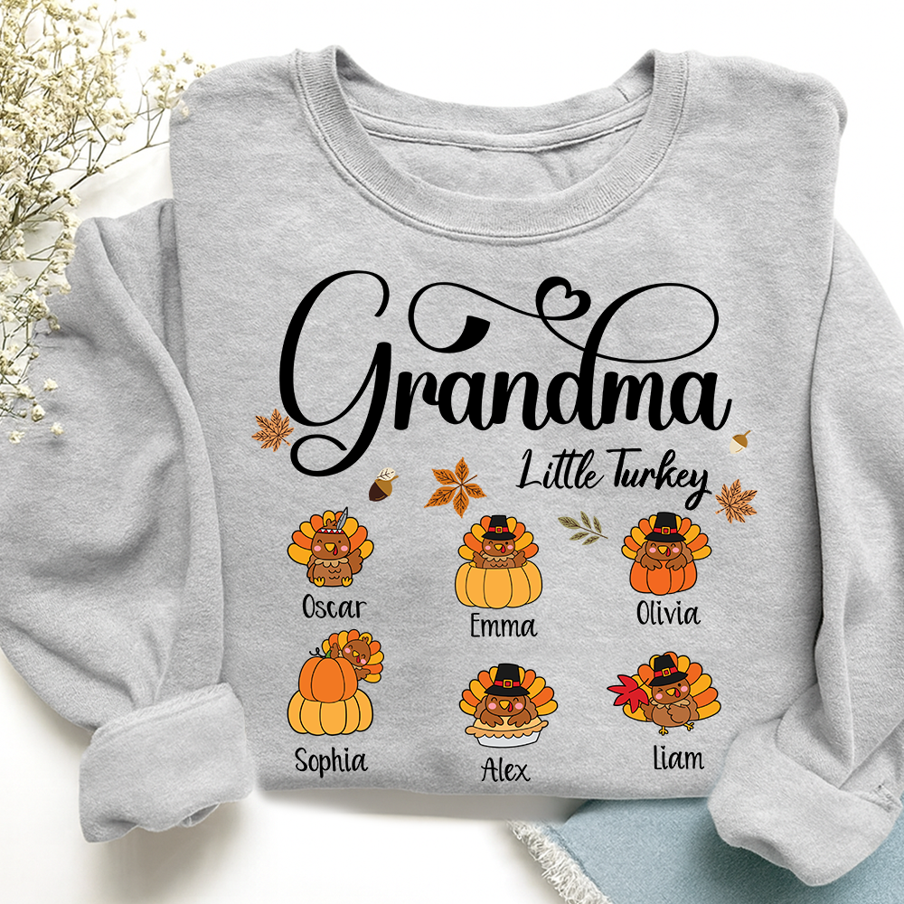 Full Grandma Little Turkey Sweatshirt, Custom Gifts for Grandma and Grandchild