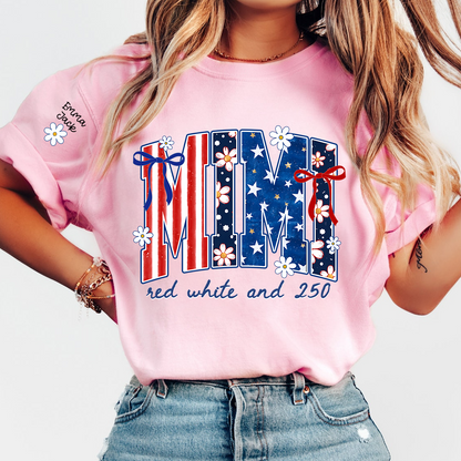Patriotic Mimi T-Shirt for America’s 250th Anniversary | Red, White, and 250 Stars & Stripes