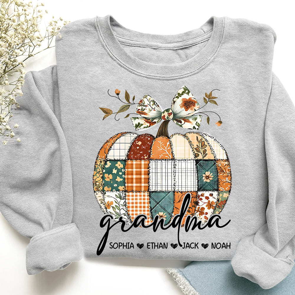 Vintage Patchwork Pumpkin Sweatshirt,  ustom Gifts for Grandma and Grandchild