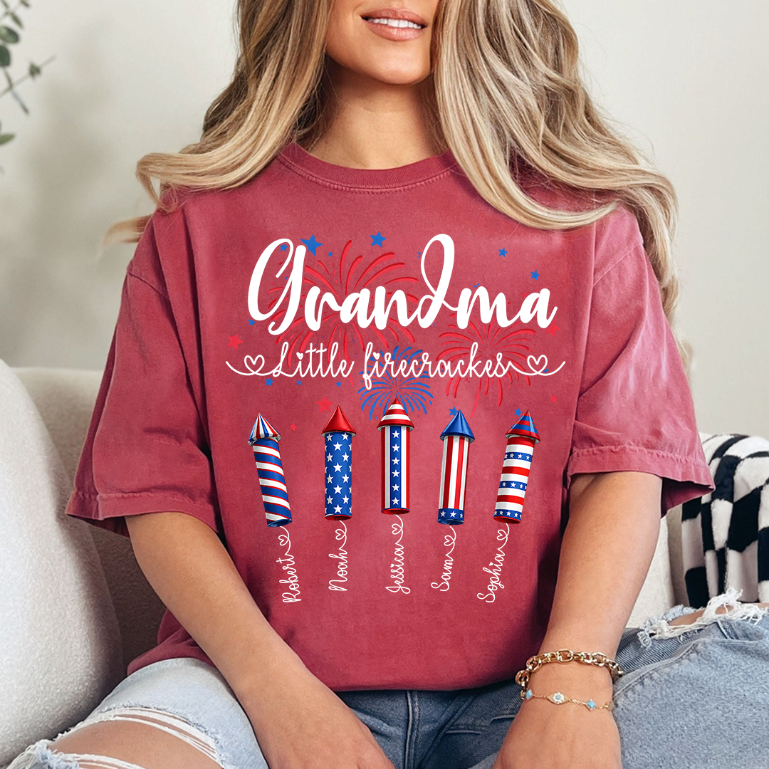 Grandma Little Firecrackers Shirt Patriotic Fireworks Family T Shirt for 4th of July