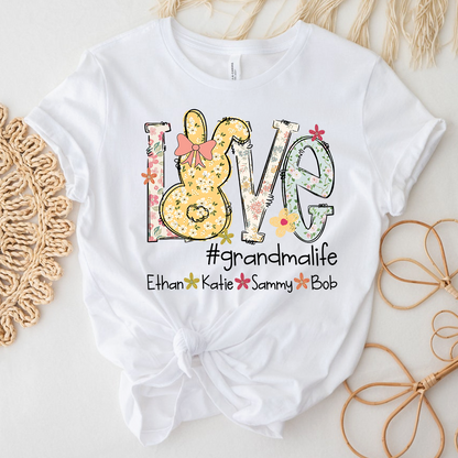 Love Grandma Life T Shirt, Personalized Flower Design with Children Names