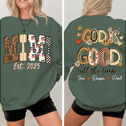 Christian Mimi Sweatshirt, Personalized Grandma and Grandkids Names, God Is Good Design