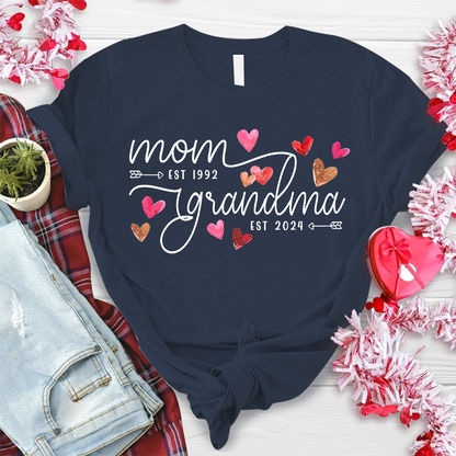 Custom Mom Grandma Est Heart Valentine With Kids T-Shirt