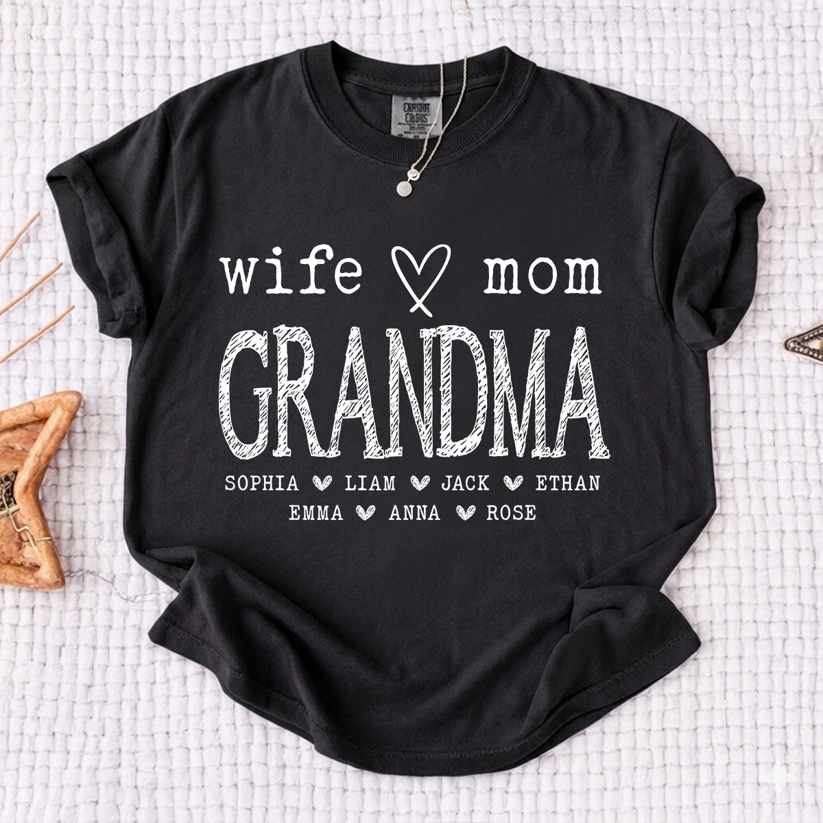 Comfort Colors® Wife Mom Grandma Shirt with Kids’ Names, Custom Family T-Shirt, Perfect Gift for Grandmother