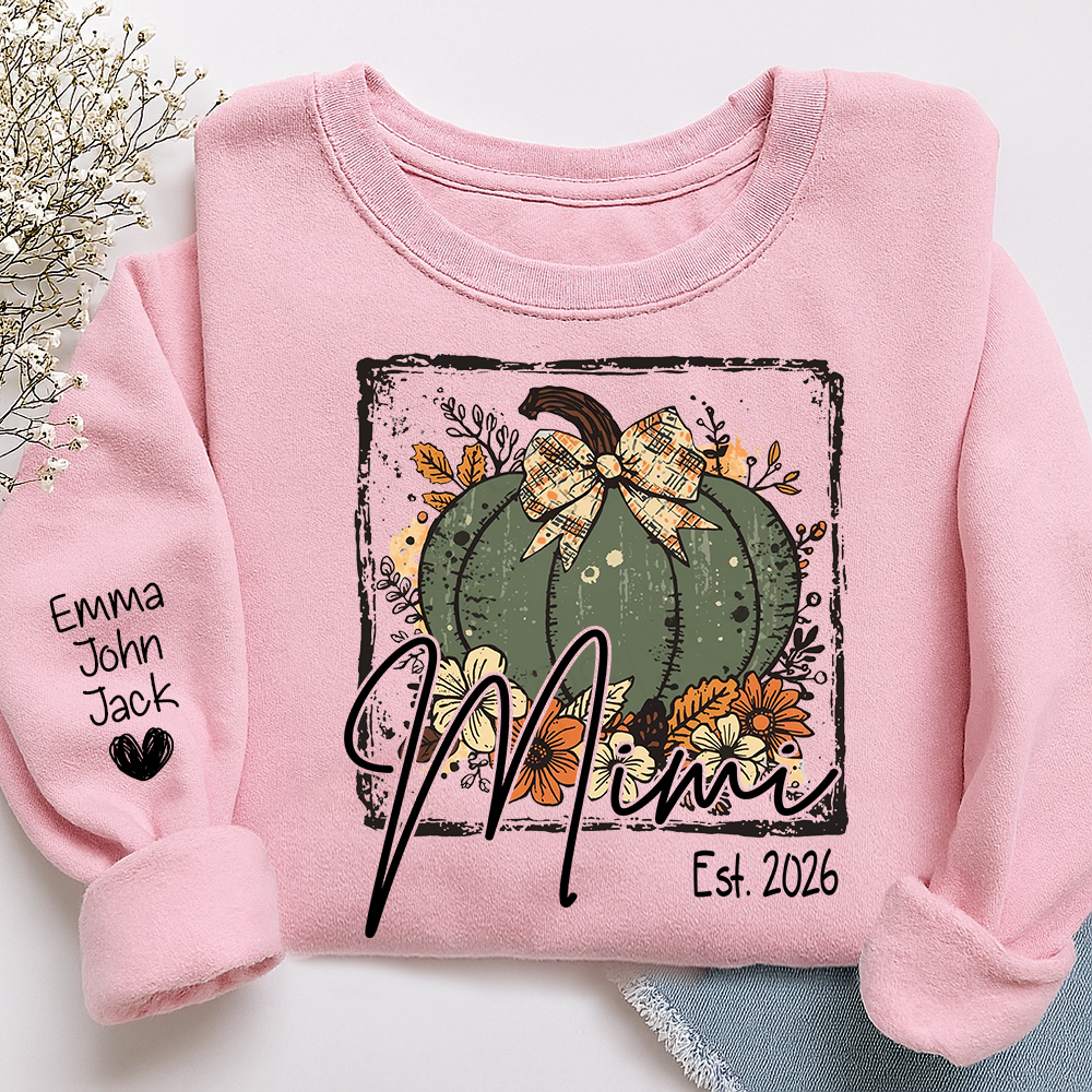 Mimi Pumpkin Shirt for Women, Floral Fall Bow Design Tee, Personalized Grandma T Shirt, Cozy Autumn Gift Idea