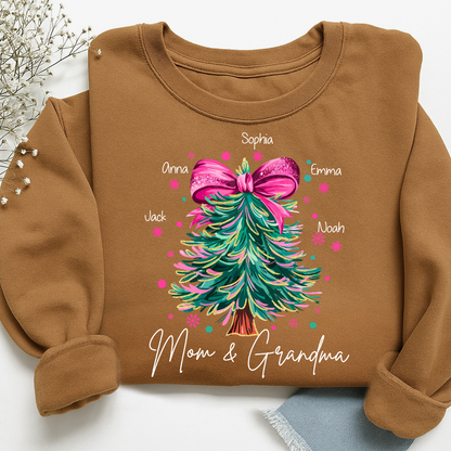 Custom Mom & Grandma Sweatshirt, Christmas Tree Holiday Shirt with Family Name
