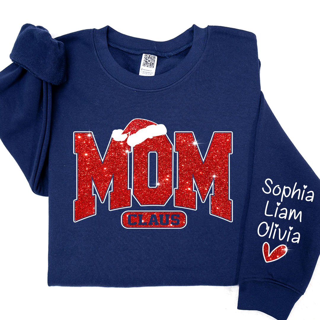 Glitter Merry Christmas Mom Sweatshirt With Kid Names On Sleeve, Mothers Day Gift LTP01