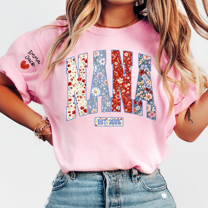 Personalized Nana 4th July Independence Day American, Floral American FlagT-Shirt, Patriotic Gift For Grandma And Kids