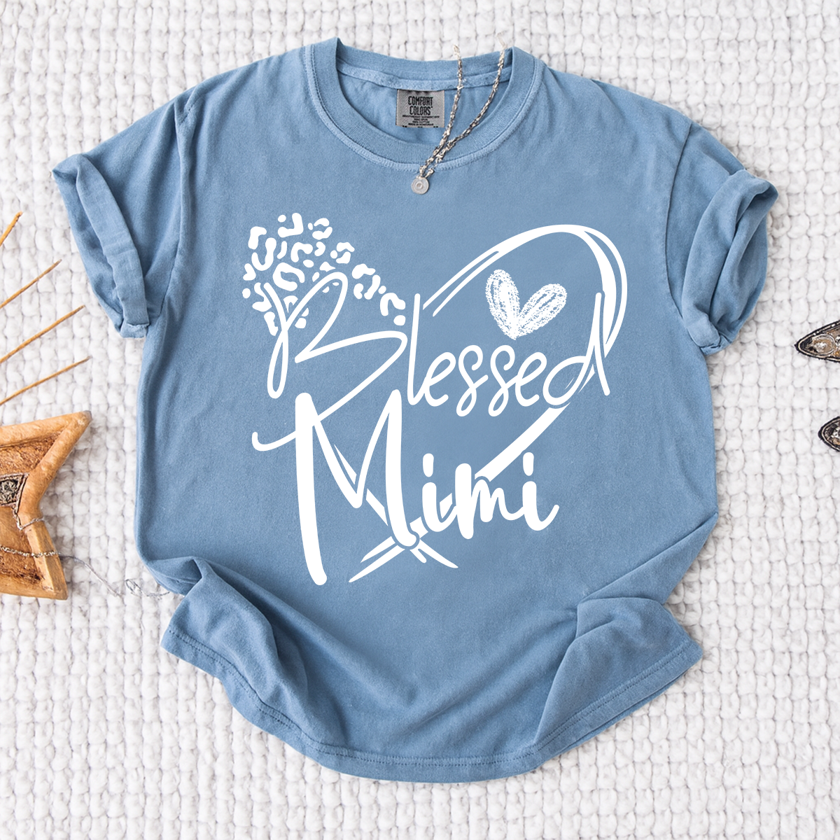 Comfort Colors® Blessed Mimi Shirt with Leopard Heart Design, Custom Grandma T-Shirt, Perfect Gift for Mimi