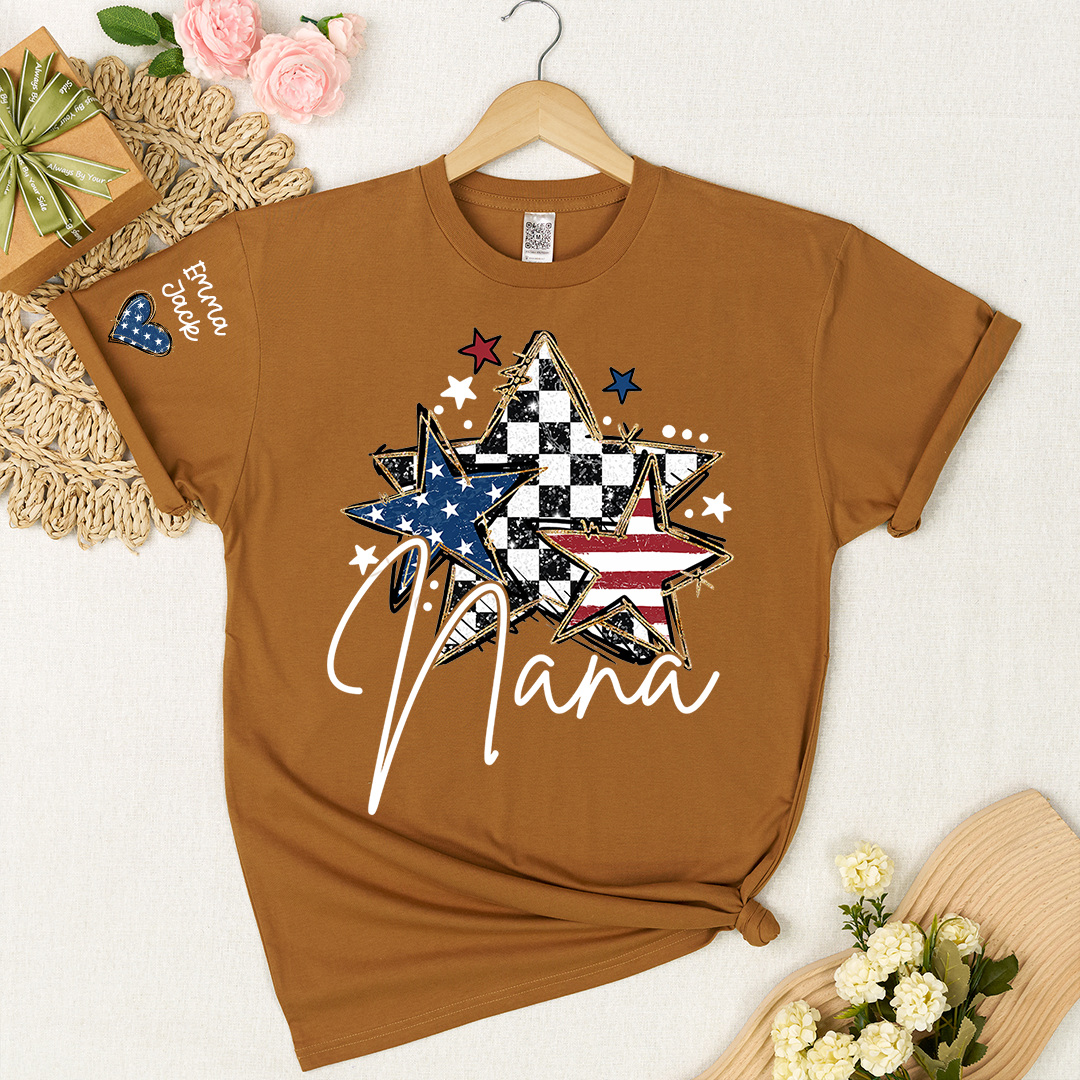 Custom Nana Flag Star T-shirt, Grandma Shirt with Kids, Mother's Day Gift for Grandma