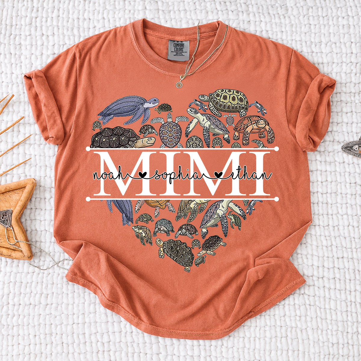 Comfort Colors® Mimi Turtle T-Shirt for Grandma Personalized Gift with Kids’ Names