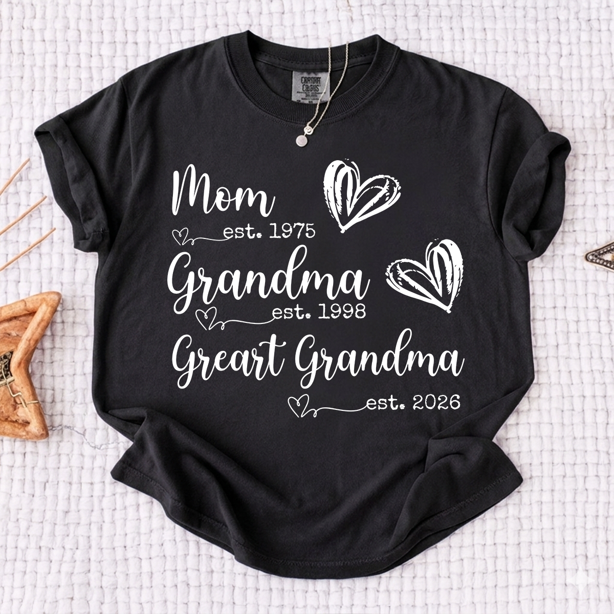 Comfort Colors® Custom T-Shirt for Mom, Grandma, and Great Grandma with EST Dates, Personalized Family Gift