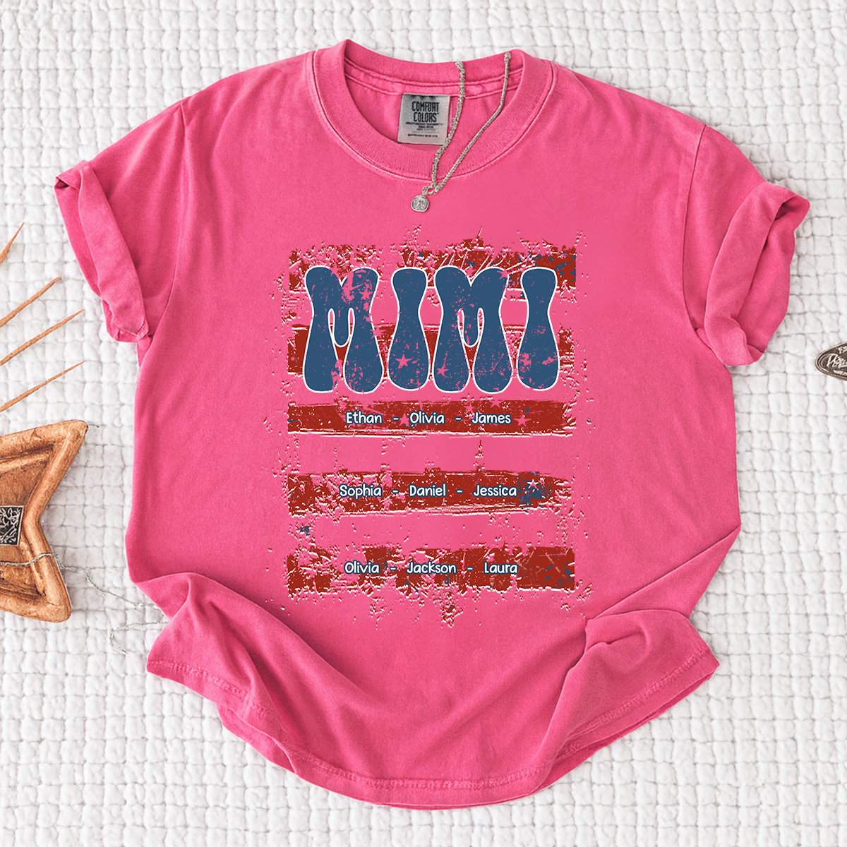 Comfort Colors Personalized Mimi Shirt with Family Names Patriotic American Flag Graphic Custom Family T Shirt for Mimi