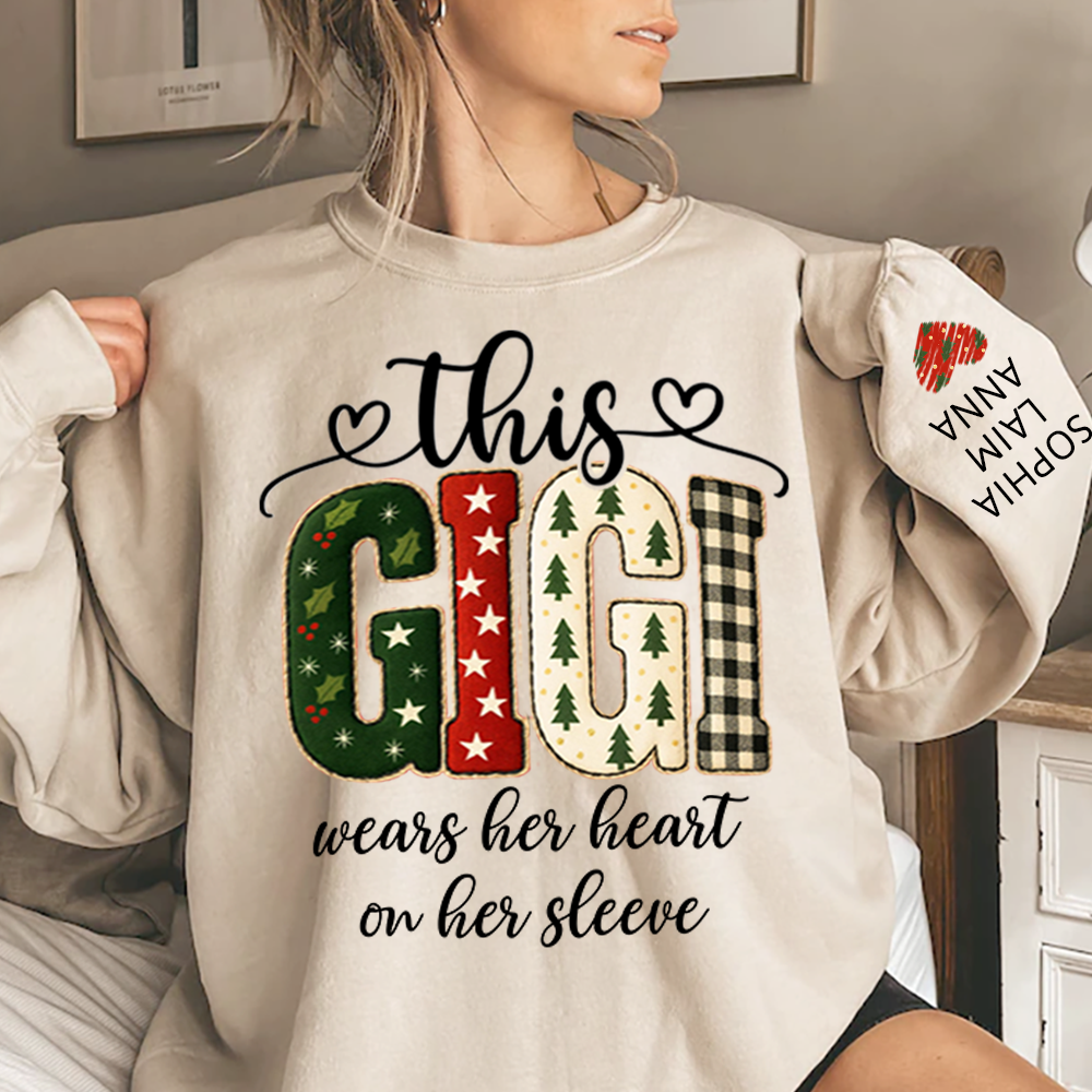Vintage Grandma Sweatshirt, Patchwork Holiday Letters Sublimation, Grandma Wears Heart on Sleeve