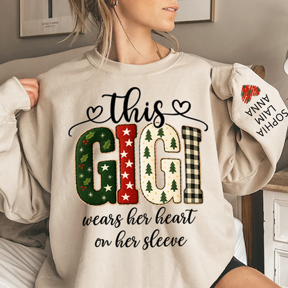 Vintage Grandma Sweatshirt, Patchwork Holiday Letters Sublimation, Grandma Wears Heart on Sleeve