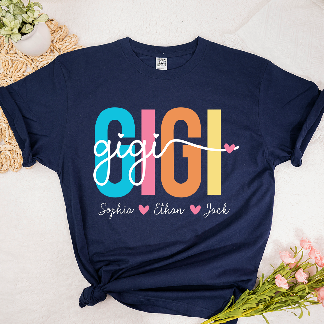 Personalized Gigi Shirt with Grandkids Names, Colorful GIGI Graphic Tee, Custom Grandma T Shirt, Family Gift for Gigi from Grandchildren